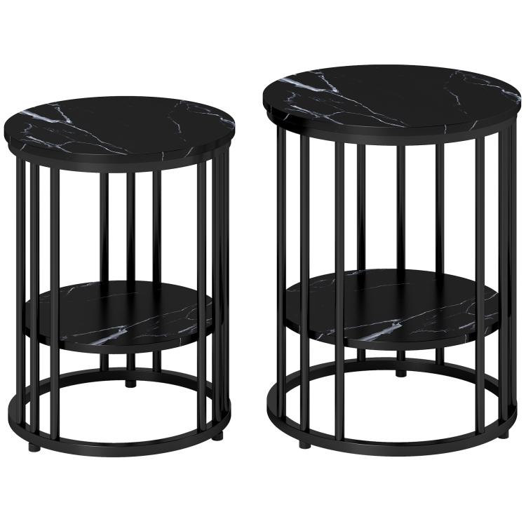 Picture of Set of Two Marble-Effect Coffee Tables - Black