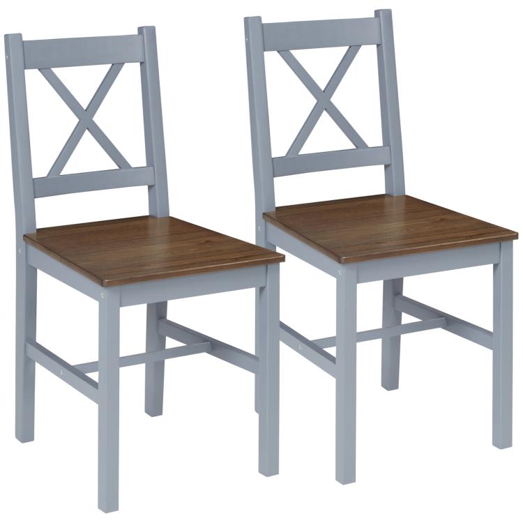 Picture of Dining Chairs Set of 2 Pine Wood Kitchen Chairs with Cross