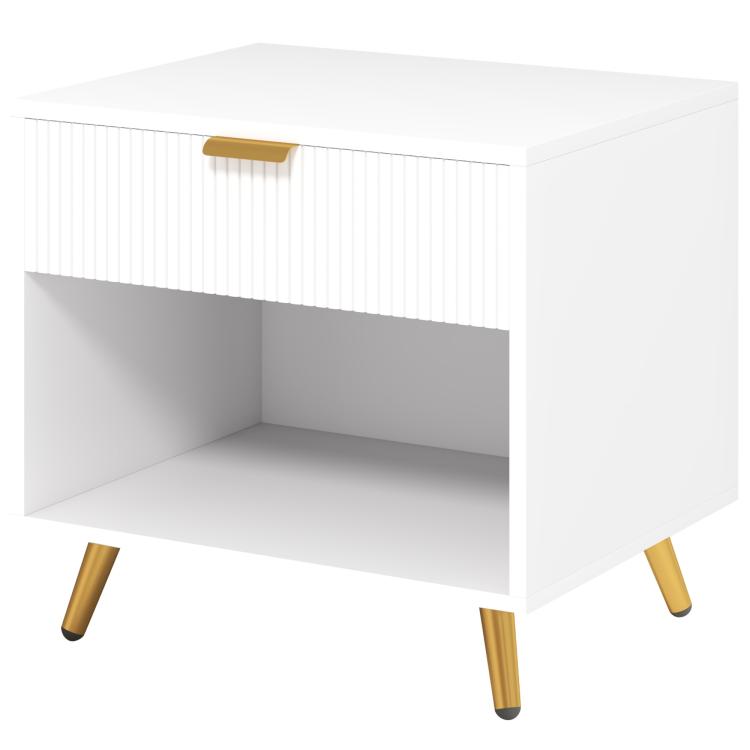 Picture of Elegant Bedside Table with Drawer and Shelf - WhiteGold