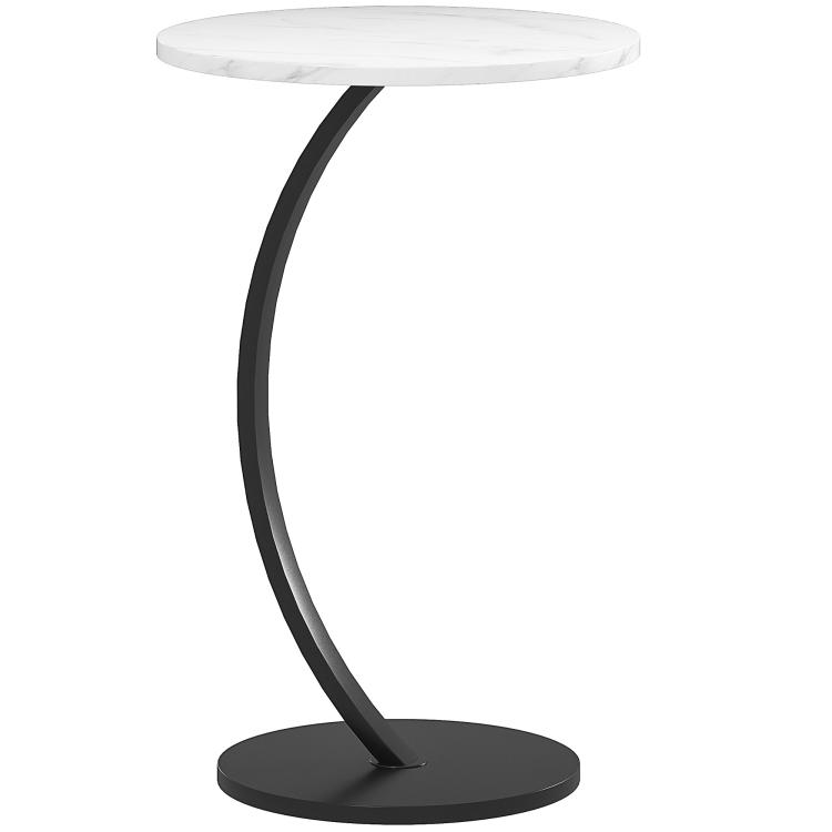 Picture of C Shaped Side Table Round Bedside Table with Marble Effect