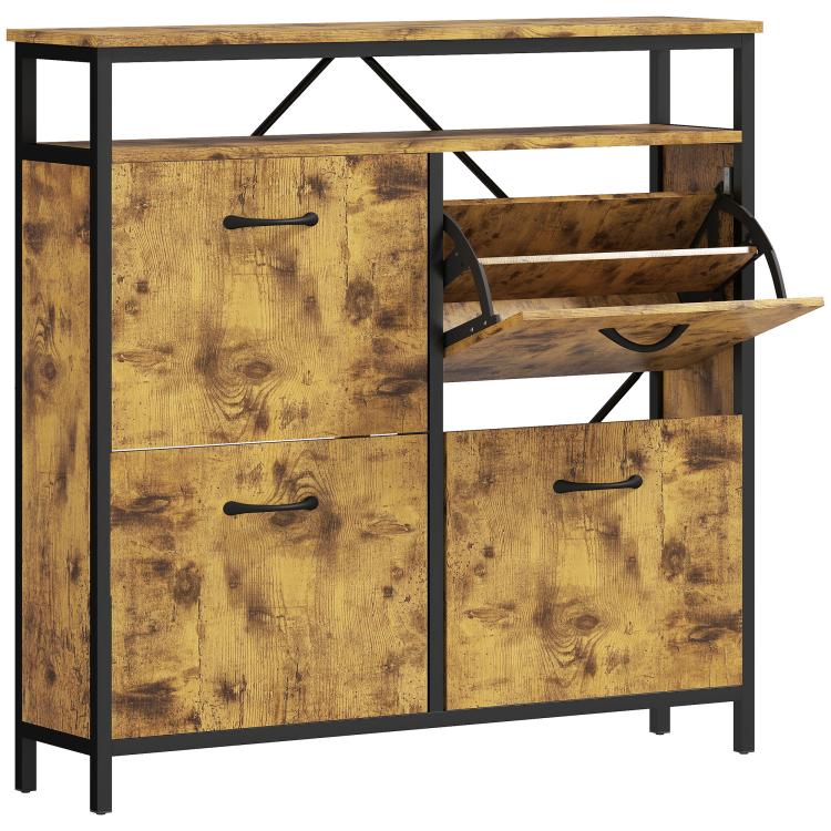 Picture of Shoe Storage Cabinet with 4 Flip Drawers and Open Shelf -