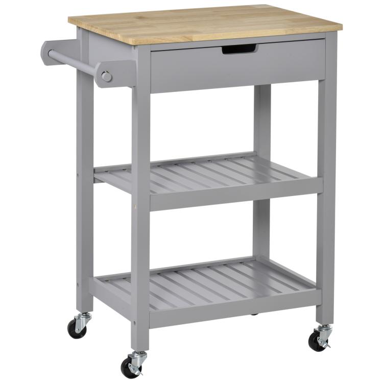 Picture of Kitchen Trolley Utility Cart on Wheels with Rubberwood