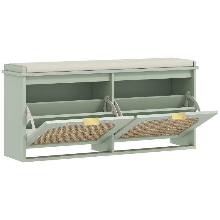 Picture of Boho Shoe Bench with Padded Seat and Flip-Drawer - White