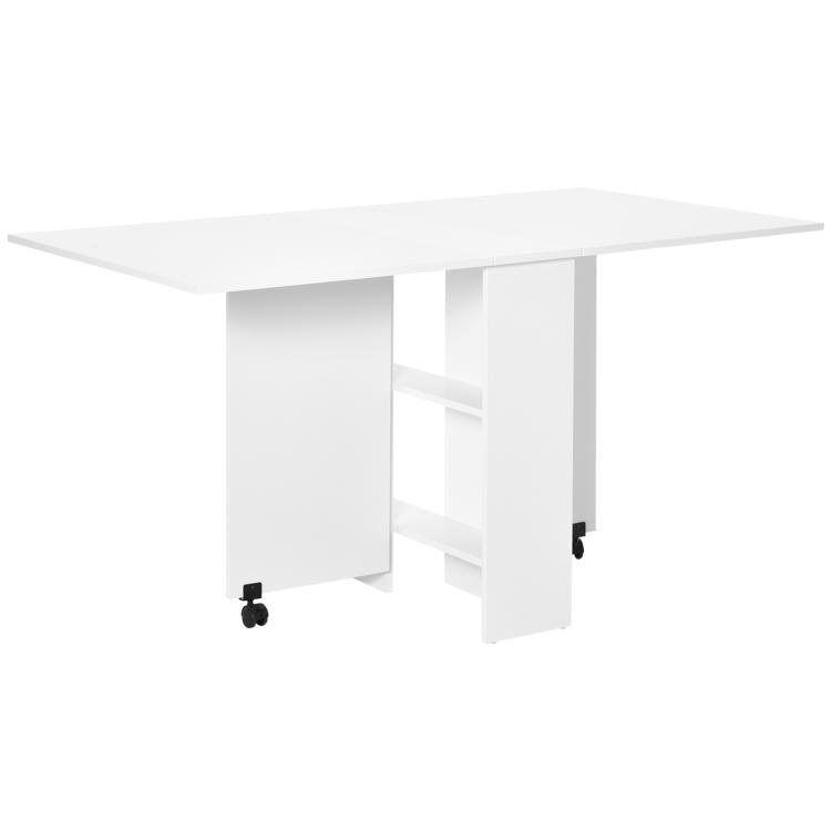 Picture of Folding Dining Table Drop Leaf Table with 2-Tier Shelves