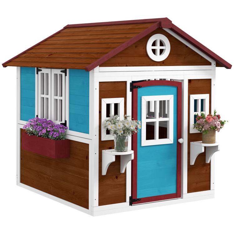 Picture of Wooden Playhouse for Kids with Doors Windows Plant Box