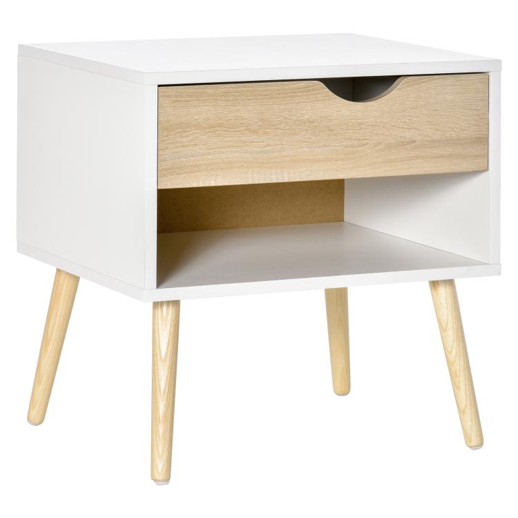 Picture of Bedside Table with Drawer and Shelf Modern Nightstand End