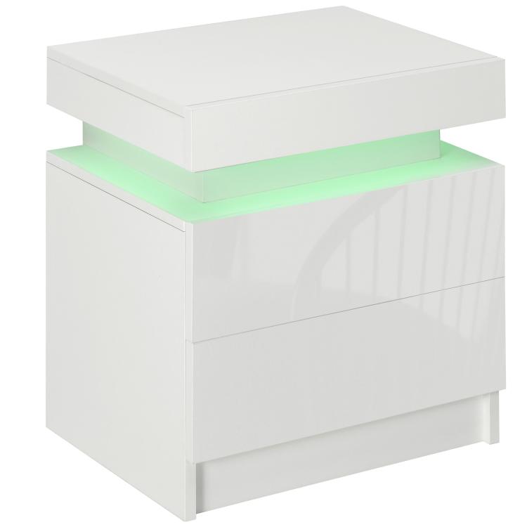 Picture of White Bedside Table with LED Light High Gloss Front
