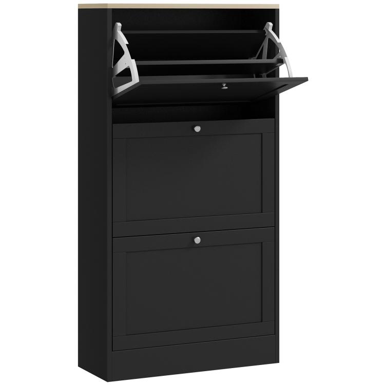 Picture of Modern Compact Three-Drawer Shoe Storage Cabinet - Black
