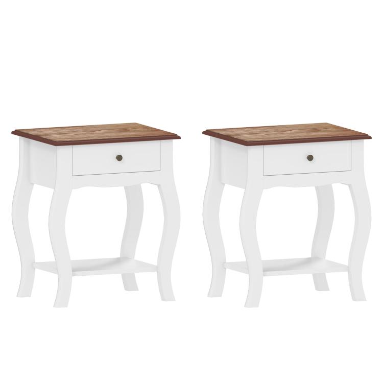 Picture of 2pcs Bedside Tables with Drawer French Style Bedside