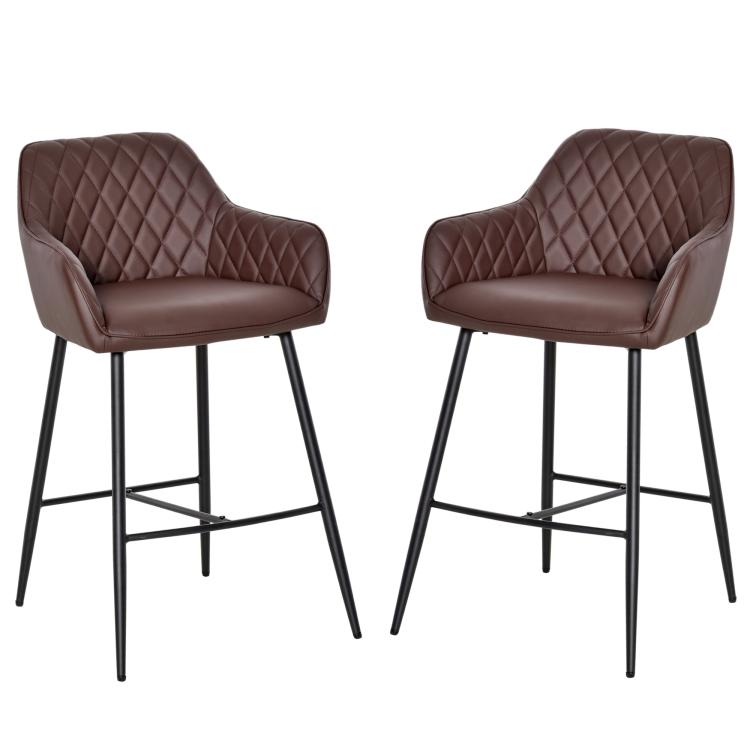 Picture of Set of 2 Bar stools Retro PU Leather Bar Chairs w Footrest