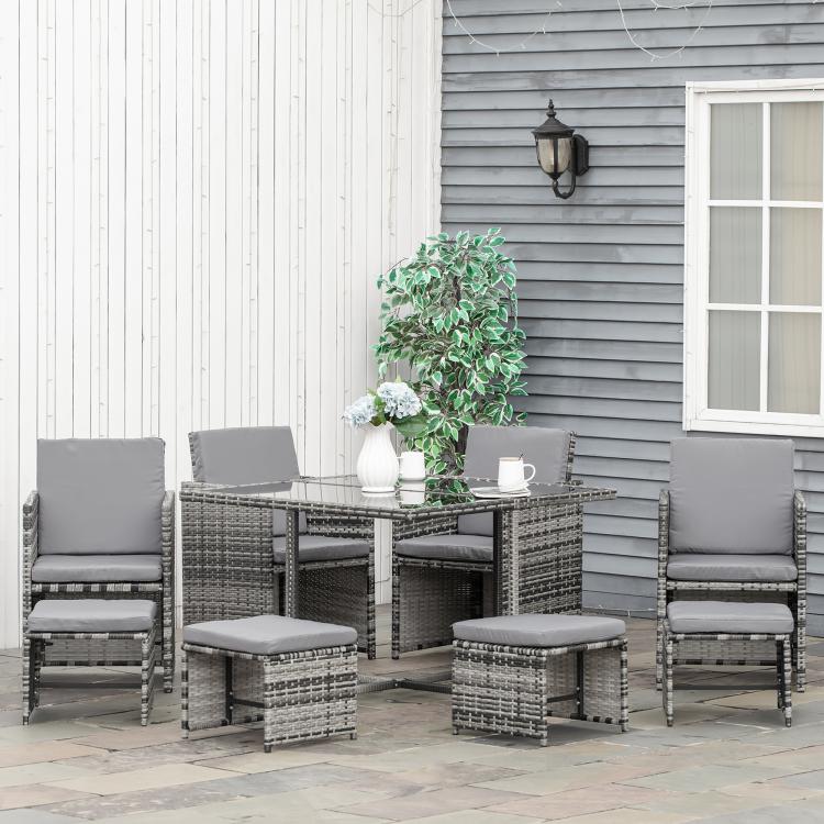 Picture of 9 Piece Rattan Cube Garden Furniture Dining Set with