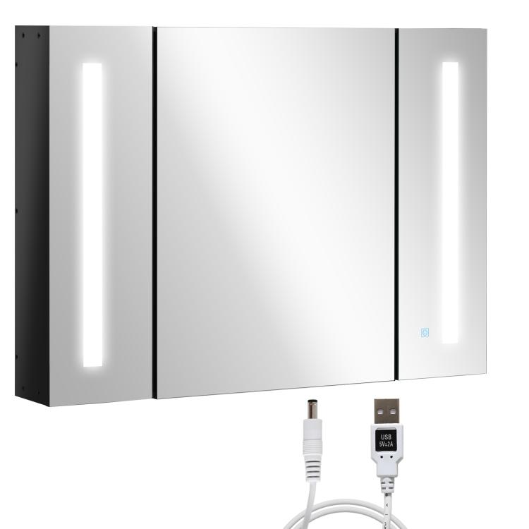 Picture of kleankin LED Bathroom Cabinet with Mirror Wall Mounted