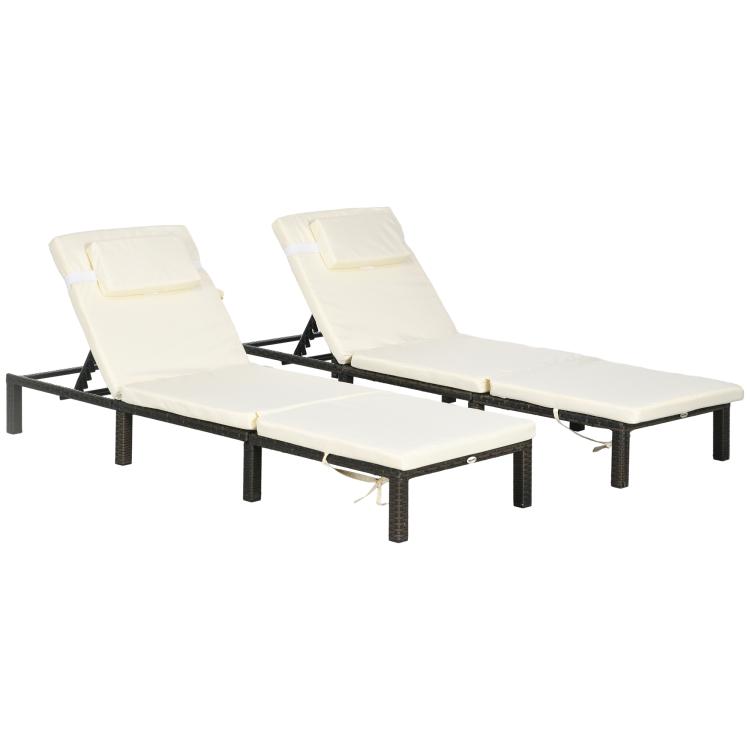 Picture of Set of Two Reclining Rattan Sun Loungers with Cushions -