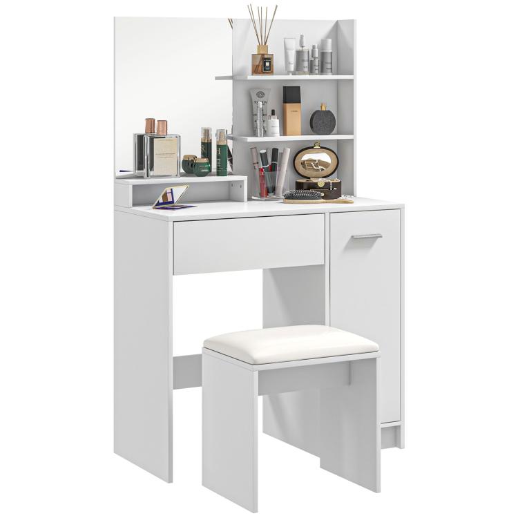 Picture of Dressing Table and Stool Set with Storage - White