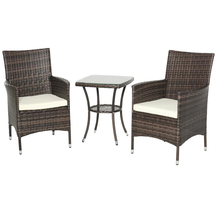 Picture of Three-Piece Rattan Chair Set with Cushions - Brown