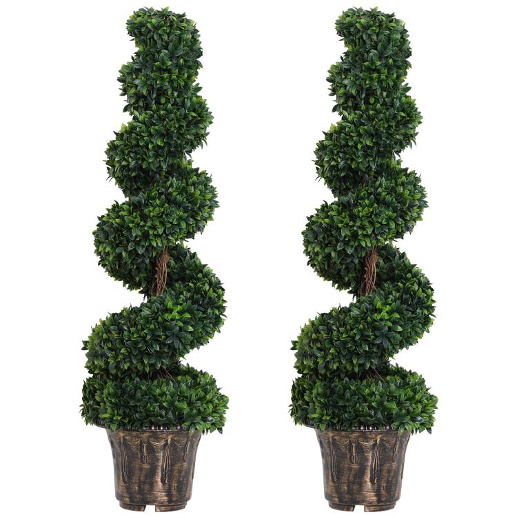Picture of Set of 2 Artificial Boxwood Ball Topiary Trees Potted