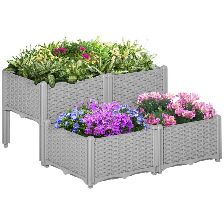 Picture of Set of Two Rattan-Effect Planters - Grey
