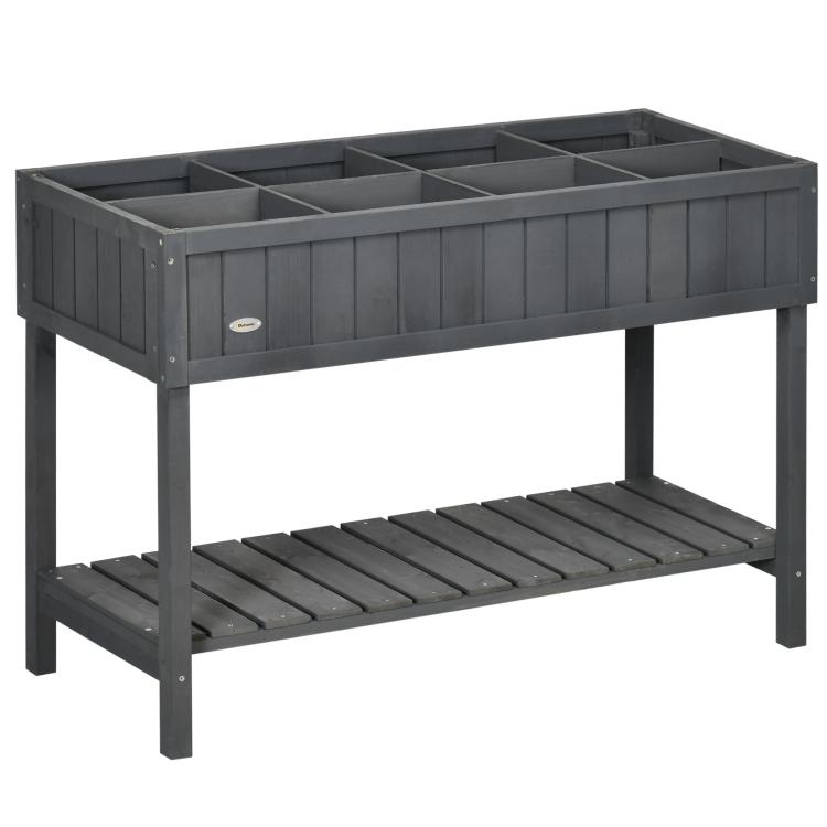 Picture of Fir Wood Raised Rectangular 8 Compartment Plant Stand Dark