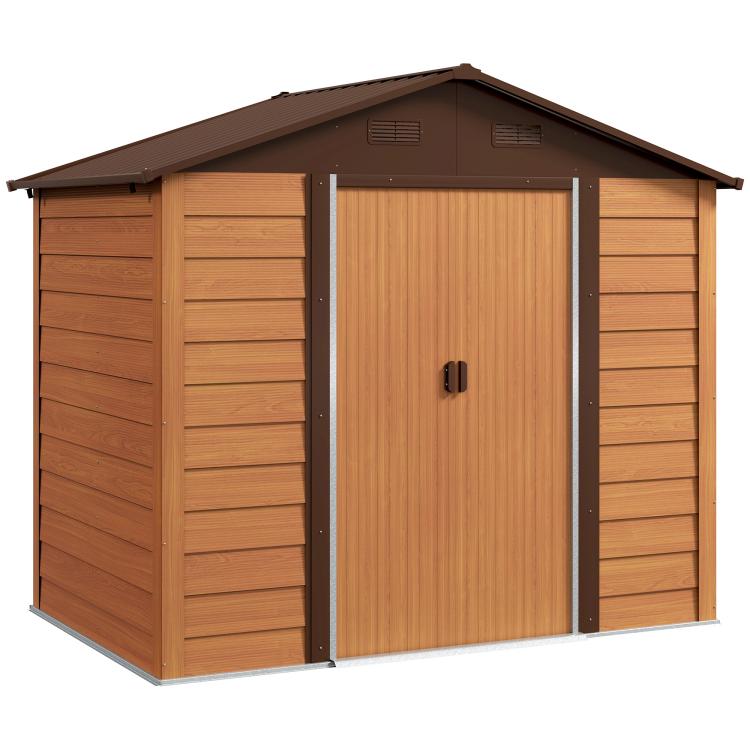 Picture of 6 x 8ft Galvanised Steel Shed - Brown Wood-Effect