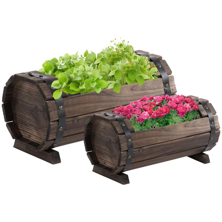 Picture of 2PCs 56L Wooden Planter Box Flower Plant Pot Outdoor Flower