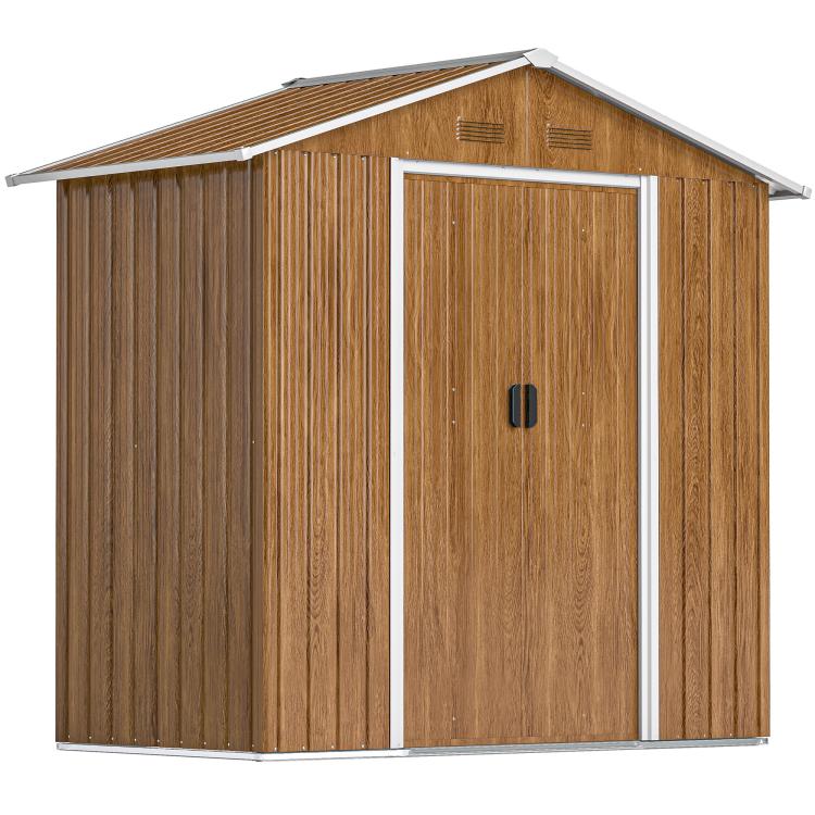 Picture of 6.5 x 3.5ft Metal Garden Storage Shed - Brown Wood Effect