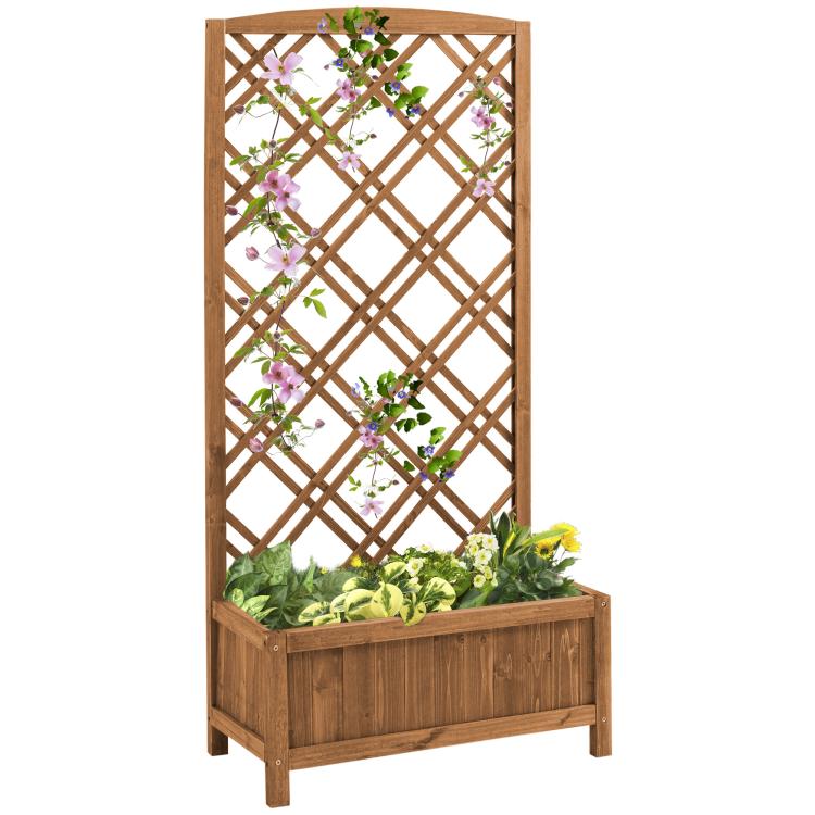 Picture of Garden Planter with Trellis Wooden Raised Bed for Garden