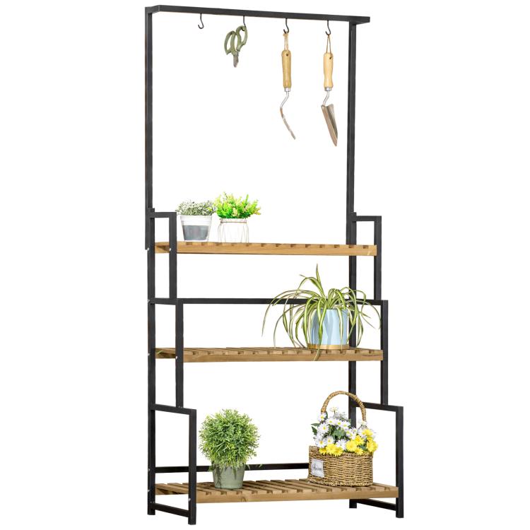 Picture of 3 Tiered Plant Stand with Hanging Hooks Flower Rack Shelf