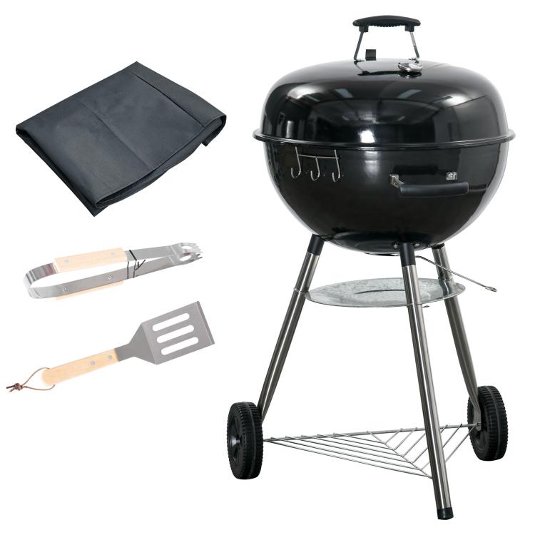 Picture of Portable BBQ Charcoal Grill with 2 Wheels and Cooking