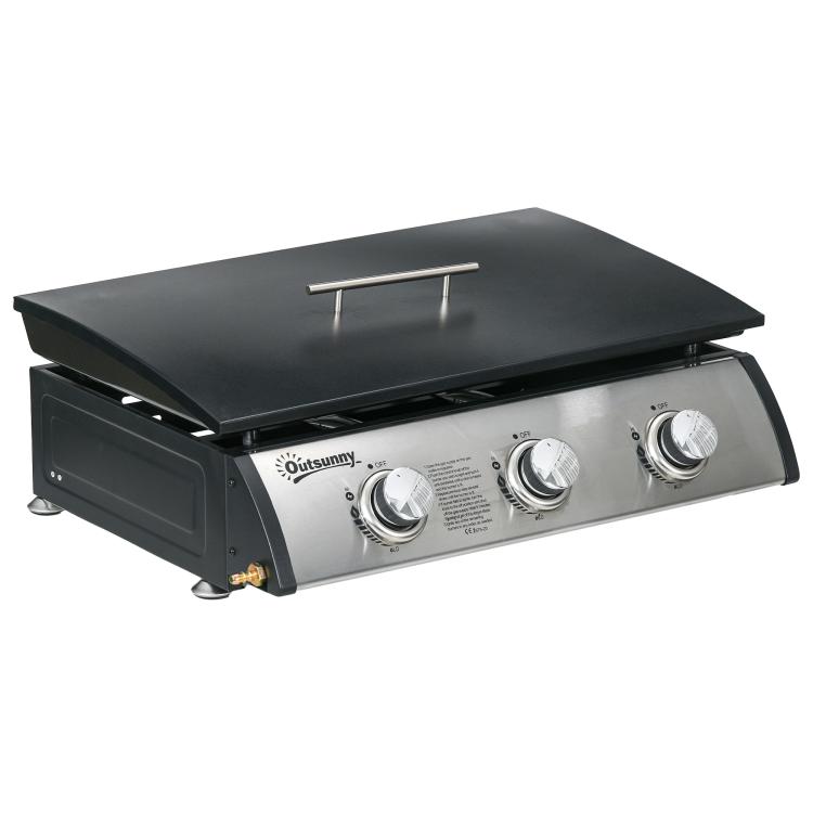 Picture of 3 Burner Gas Plancha BBQ Grill with Lid Black