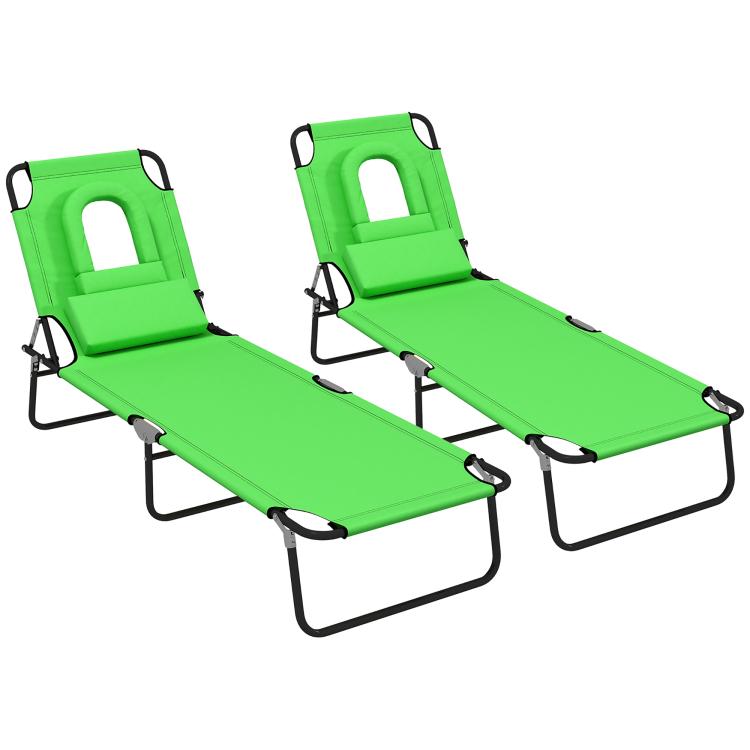 Picture of Folding Sun Loungers Set of 2 with Face Hole 4-Position