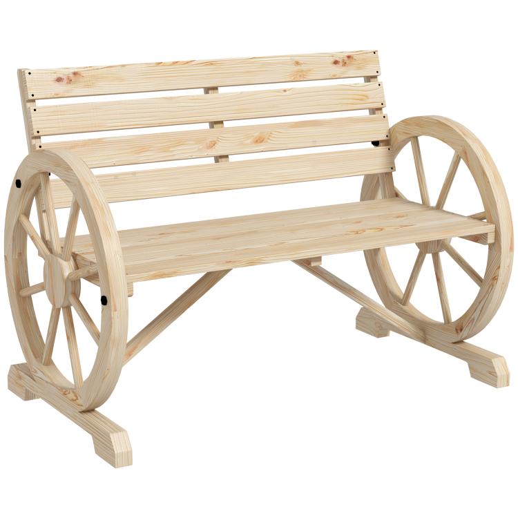 Picture of Wagon Wheel Chair Bench Armrest Rustic Loveseat Wood