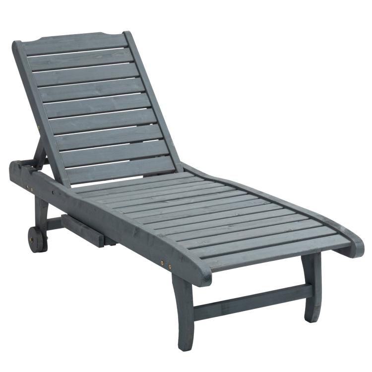 Picture of Outdoor Wooden Lounger Chair Sun Bed with Built-In Table