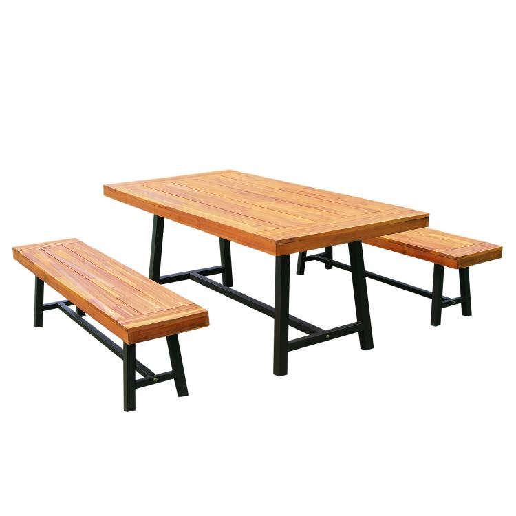 Picture of Garden 3 Pieces Acacia Wood Picnic Table and 2 Benches Set
